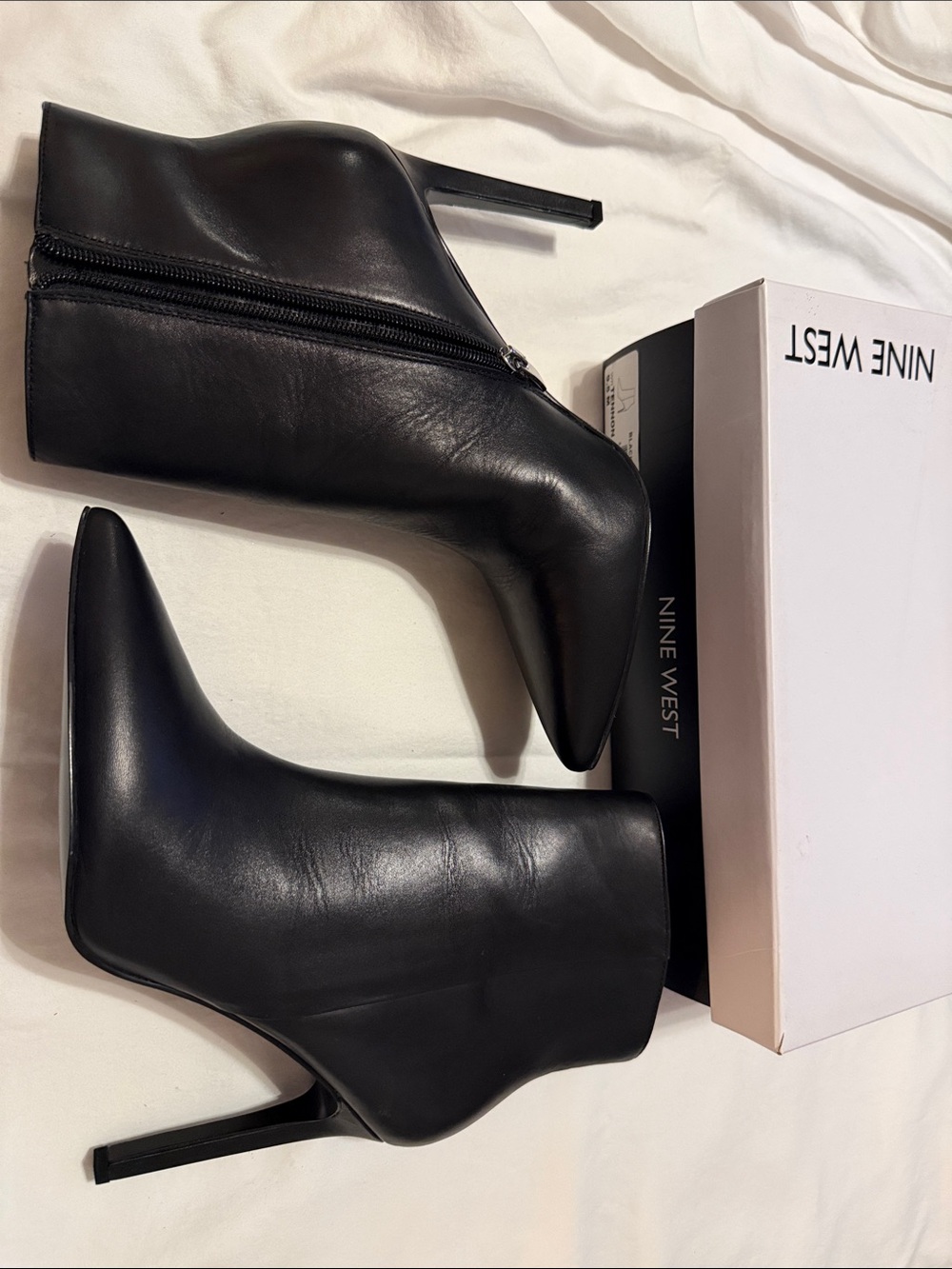 Nine West Black Leather Pointed Toe Stiletto Booties